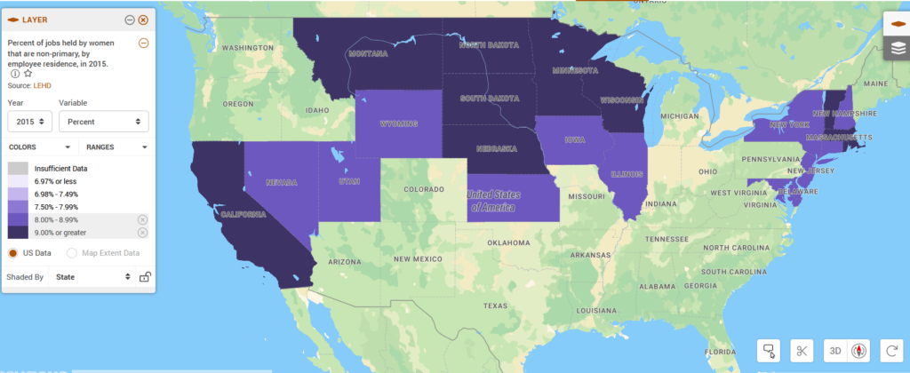 Map shows states with women with more than one job